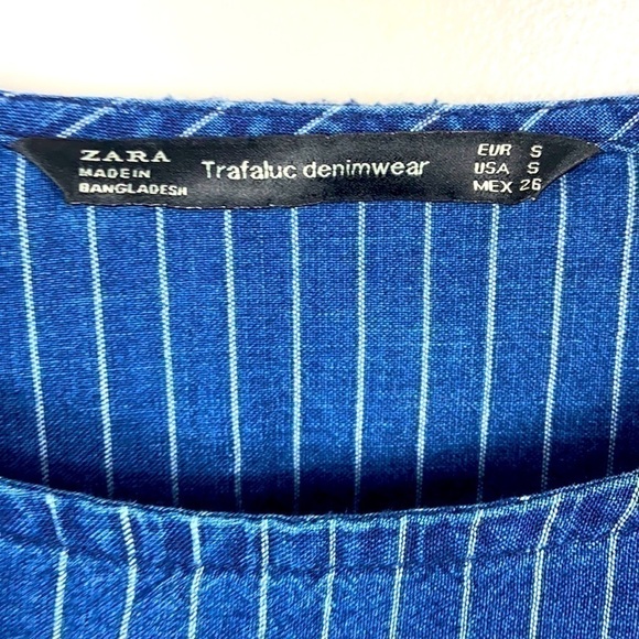 Zara Trafuluc Pinstripe Embroidered Veggies Chambray Top size S - Picture 3 of 13